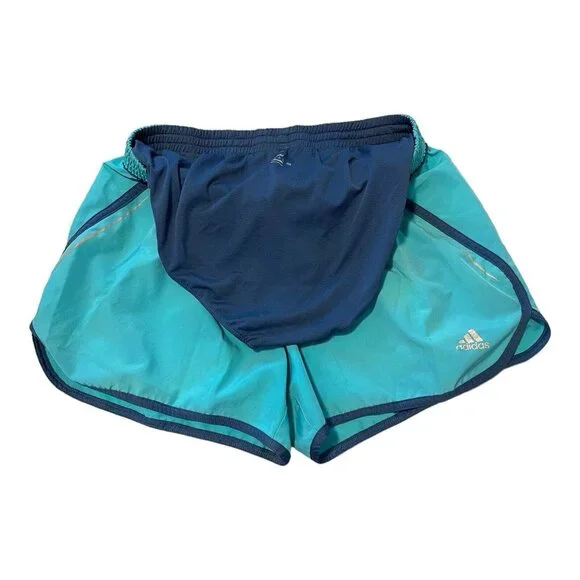 ADIDAS Shorts Womens Teal Blue Green Running Lined Mesh Drawstring Gym Size M - Picture 3 of 4
